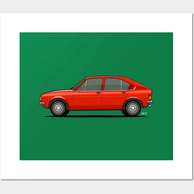 Alfasud side profile drawing - Red Wall Art by RJW Autographics
